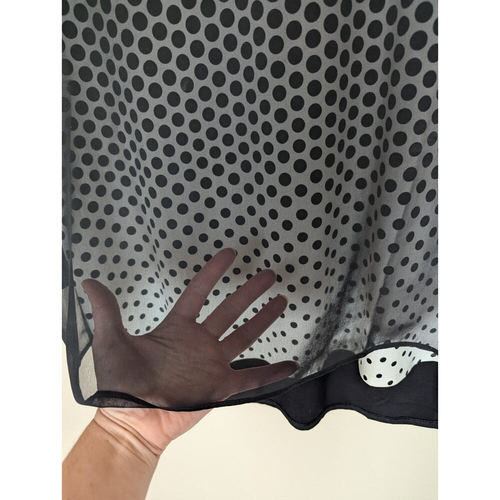 Chico's Blouse Black Chiffon Overlay White w Polka Dots Lining Size 1 Medium - Picture 4 of 9